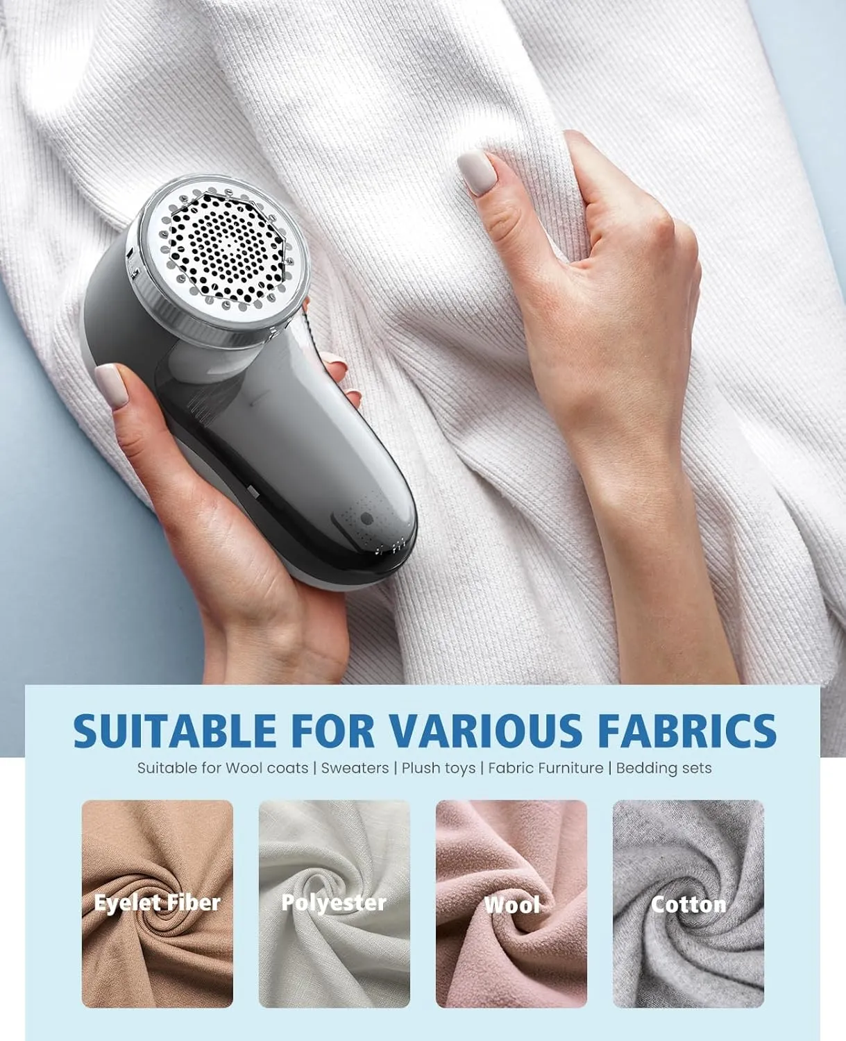 POPCHOSE Fabric Shaver, Lint Remover for Clothes, Battery Operated Lint Shaver with 6-Leaf Blades, Sweater Shavers to Remove Pilling for Clothing, Couch, Furniture, Fuzz, Lint Ball, Pillings