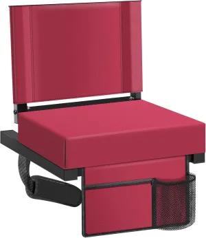 Portable Stadium Seat for Bleachers with Back Support, Folding Bleacher Chairs with Cushion Thick, Padded Bleacher Seats Includes Shoulder Strap, Stadium Chairs Includes Cup Holder - red