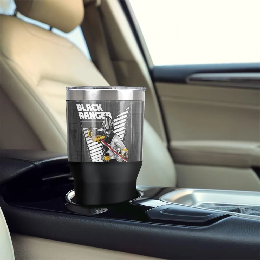 Power Rangers: Dino Fury OFFICIAL Black Ranger Character 30 oz Travel Tumbler, Stainless Steel, Vacuum Insulated with Leak Resistant Slide-Lock Lid