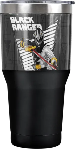 Power Rangers: Dino Fury OFFICIAL Black Ranger Character 30 oz Travel Tumbler, Stainless Steel, Vacuum Insulated with Leak Resistant Slide-Lock Lid