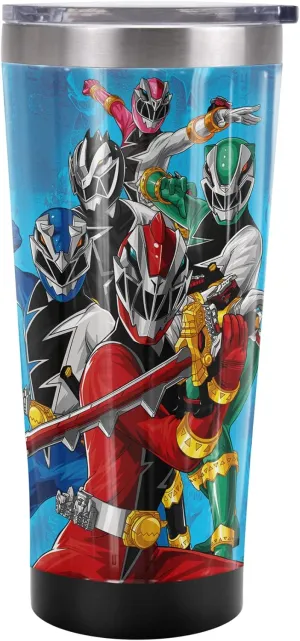 Power Rangers: Dino Fury OFFICIAL Group Stack 20 oz Travel Tumbler, Stainless Steel, Vacuum Insulated with Leak Resistant Slide-Lock Lid