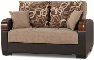PrimeNest Mobilon Collection Upholstered Convertible Loveseat with Storage, Brown