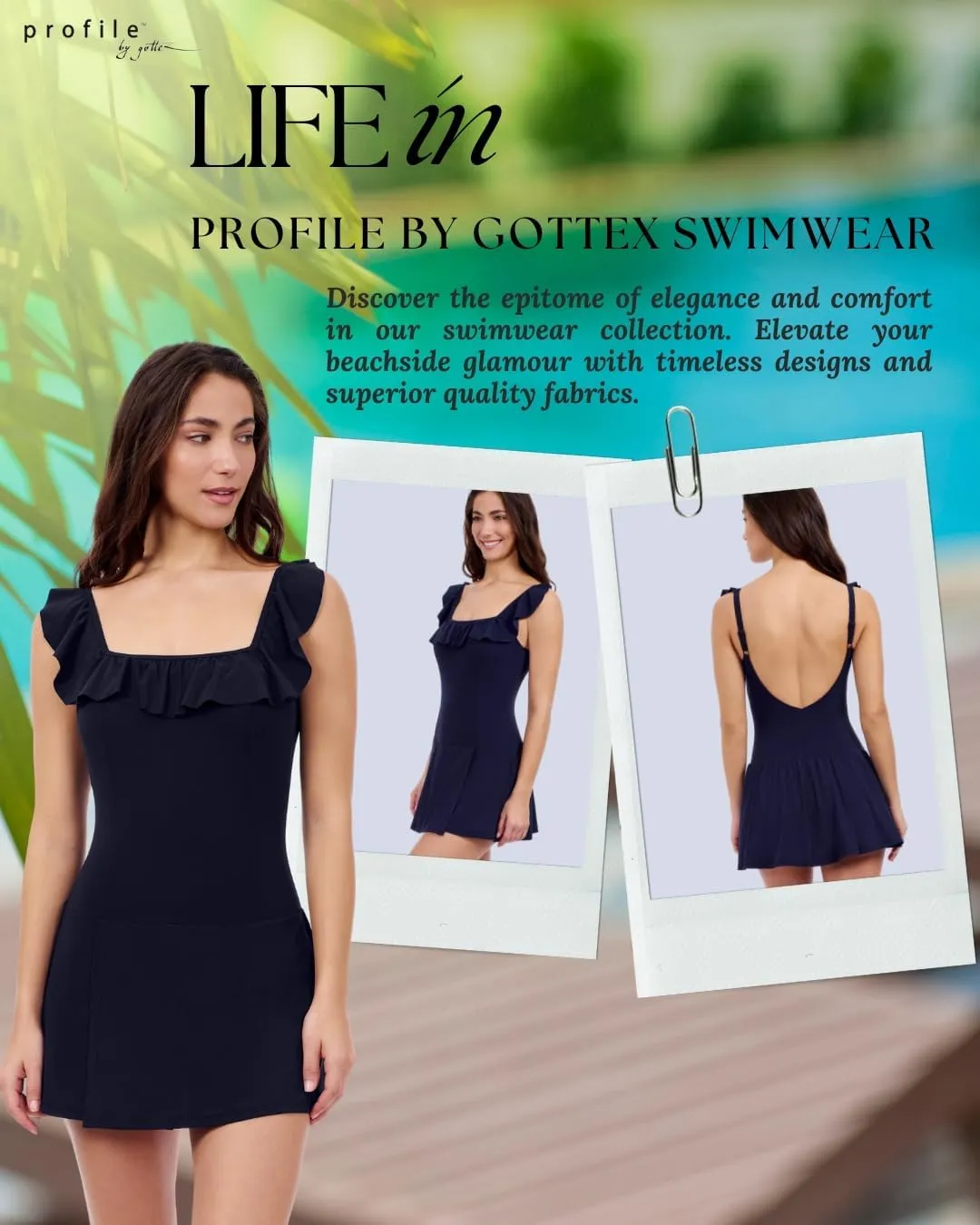 Profile by Gottex Square Neck Chic Women’s Elegant Swimdress One Piece Swimsuit with Soft Cup Tummy Control Swim Essential
