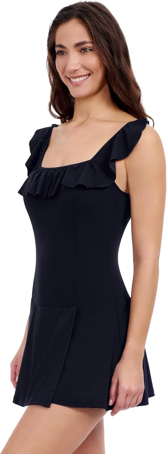Profile by Gottex Square Neck Chic Women’s Elegant Swimdress One Piece Swimsuit with Soft Cup Tummy Control Swim Essential