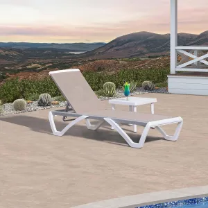 PURPLE LEAF Patio Chaise Lounge Chair Set Outside Aluminum Plastic Stackable Tanning Chairs with Side Table for Pool Sunbathing Beach Deck Outdoor Lounger, Khaki