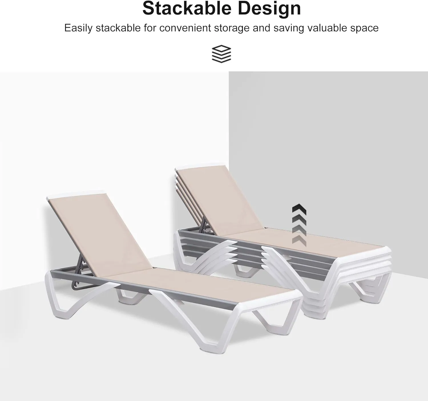 PURPLE LEAF Patio Chaise Lounge Chair Set Outside Aluminum Plastic Stackable Tanning Chairs with Side Table for Pool Sunbathing Beach Deck Outdoor Lounger, Khaki