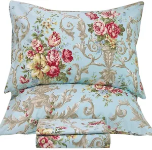 QSH Floral Queen Size Sheet Sets - Luxury Peony Flower Print Pattern Egyptian Cotton Printed Bedding Sheets Queen Size Bed Extra Soft and Breathable 4pcs Deep Pockets Bed Sheets