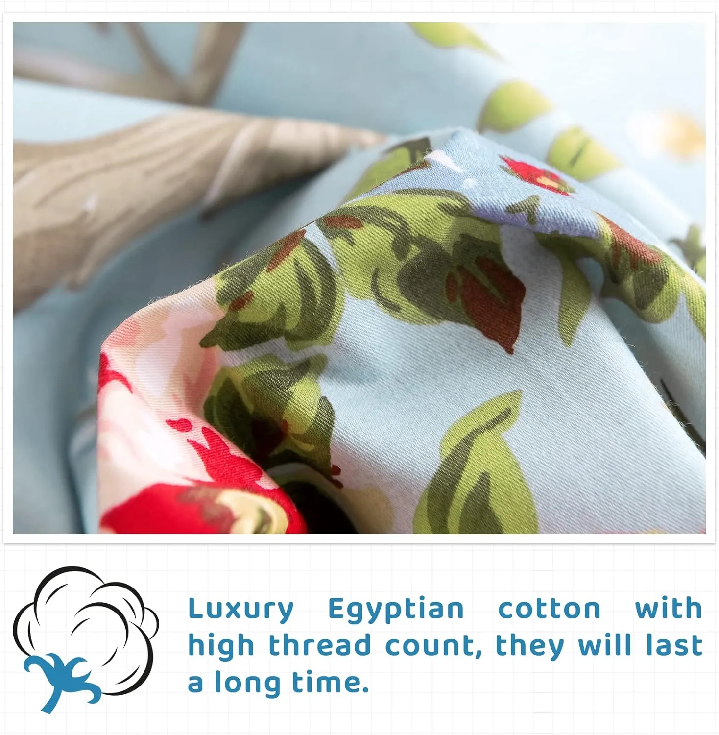 QSH Floral Queen Size Sheet Sets - Luxury Peony Flower Print Pattern Egyptian Cotton Printed Bedding Sheets Queen Size Bed Extra Soft and Breathable 4pcs Deep Pockets Bed Sheets