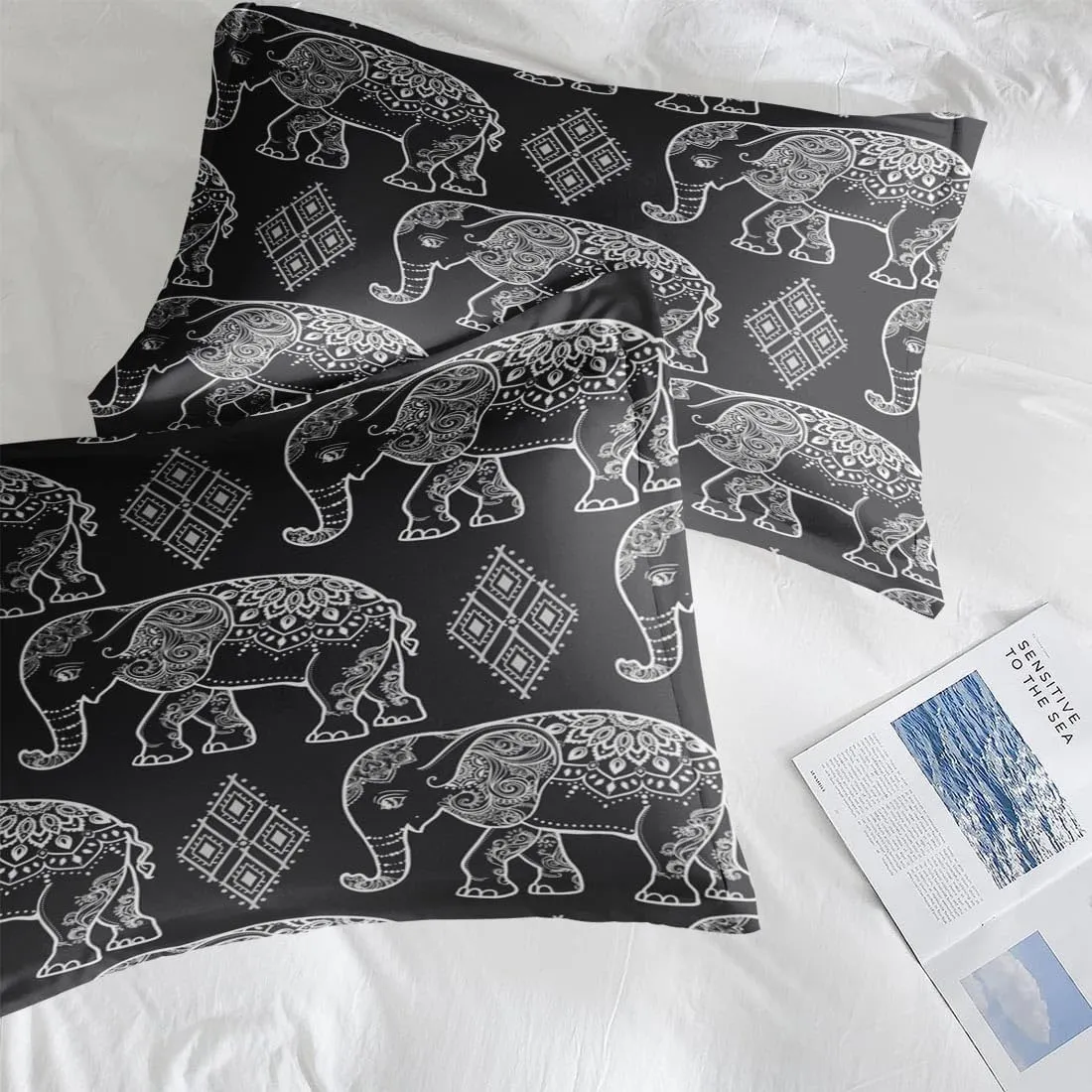 Queen Size Bed Sheet Sets, Elephant Boho Map Soft Microfiber 4 Pcs Bedding Sets for Kids and Adults Bedroom Bed Decor, Mandala Tribal Animal Flat, Fitted Sheet and 2 Pillowcases