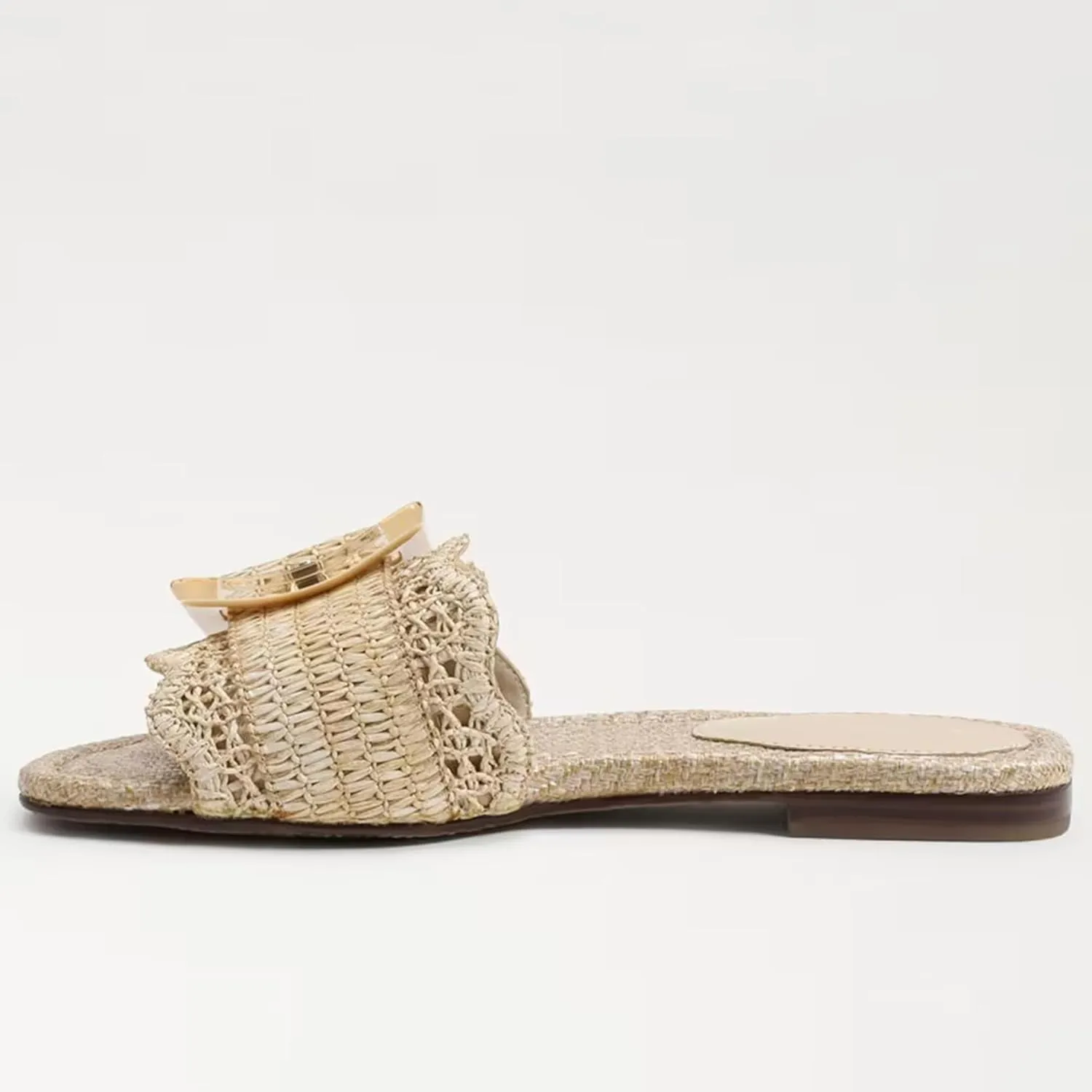 Raffia Flat Sandals for Women Woven Rattan Buckle Slide Sandals Summer Slip On Beach Sandals