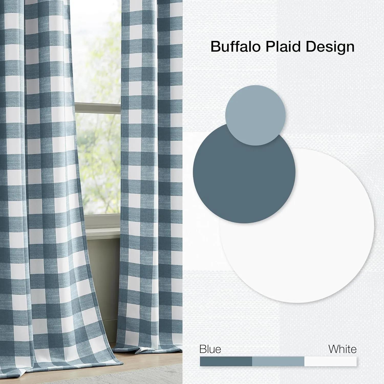 Randall Buffalo Plaid 90% Blackout Window Curtains for Bedroom & Living Room Thermal Insulated Checkered Gingham Drapes with Grommet Top, Farmhouse Rustic Room Darkening 2 Panels 52x84 Inch,Blue/White