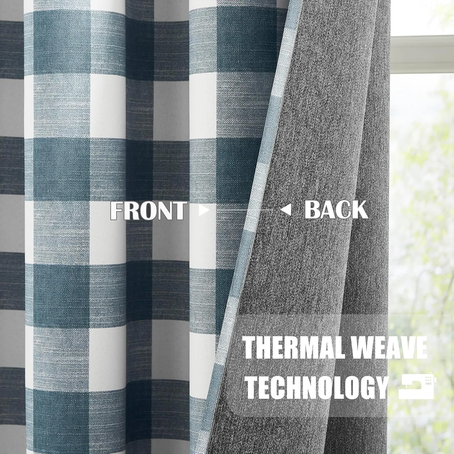 Randall Buffalo Plaid 90% Blackout Window Curtains for Bedroom & Living Room Thermal Insulated Checkered Gingham Drapes with Grommet Top, Farmhouse Rustic Room Darkening 2 Panels 52x84 Inch,Blue/White