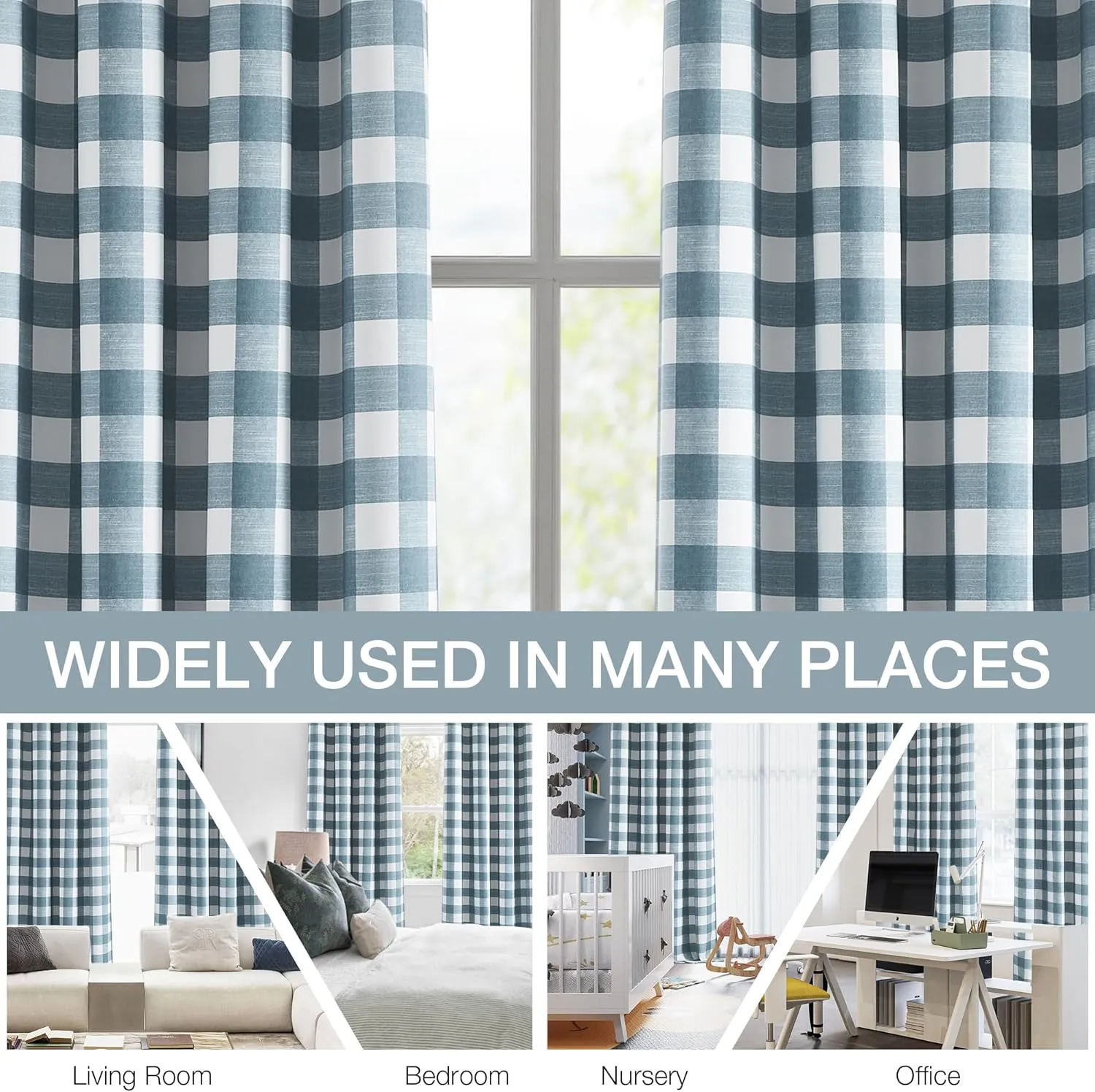 Randall Buffalo Plaid 90% Blackout Window Curtains for Bedroom & Living Room Thermal Insulated Checkered Gingham Drapes with Grommet Top, Farmhouse Rustic Room Darkening 2 Panels 52x84 Inch,Blue/White