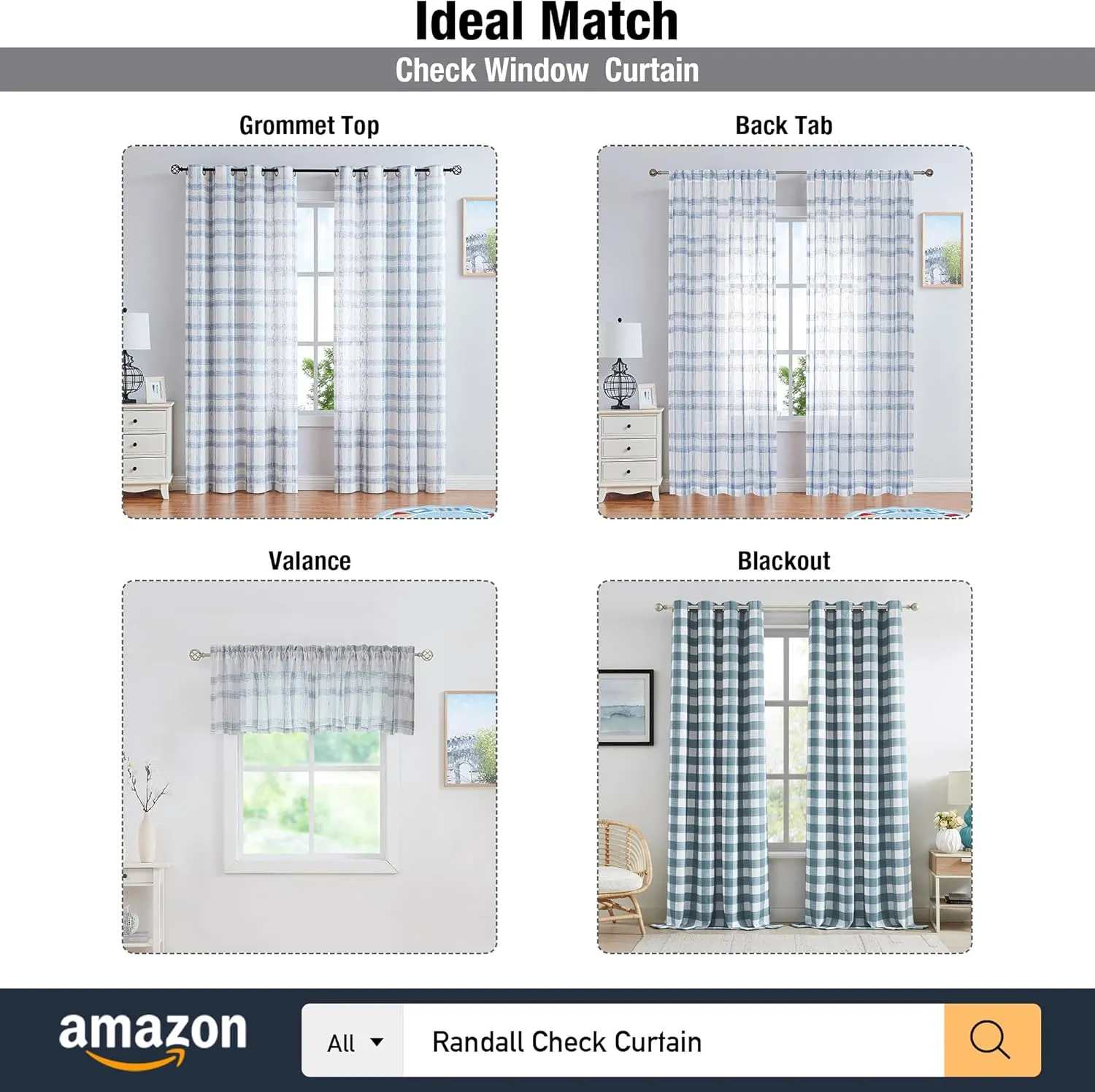 Randall Buffalo Plaid 90% Blackout Window Curtains for Bedroom & Living Room Thermal Insulated Checkered Gingham Drapes with Grommet Top, Farmhouse Rustic Room Darkening 2 Panels 52x84 Inch,Blue/White