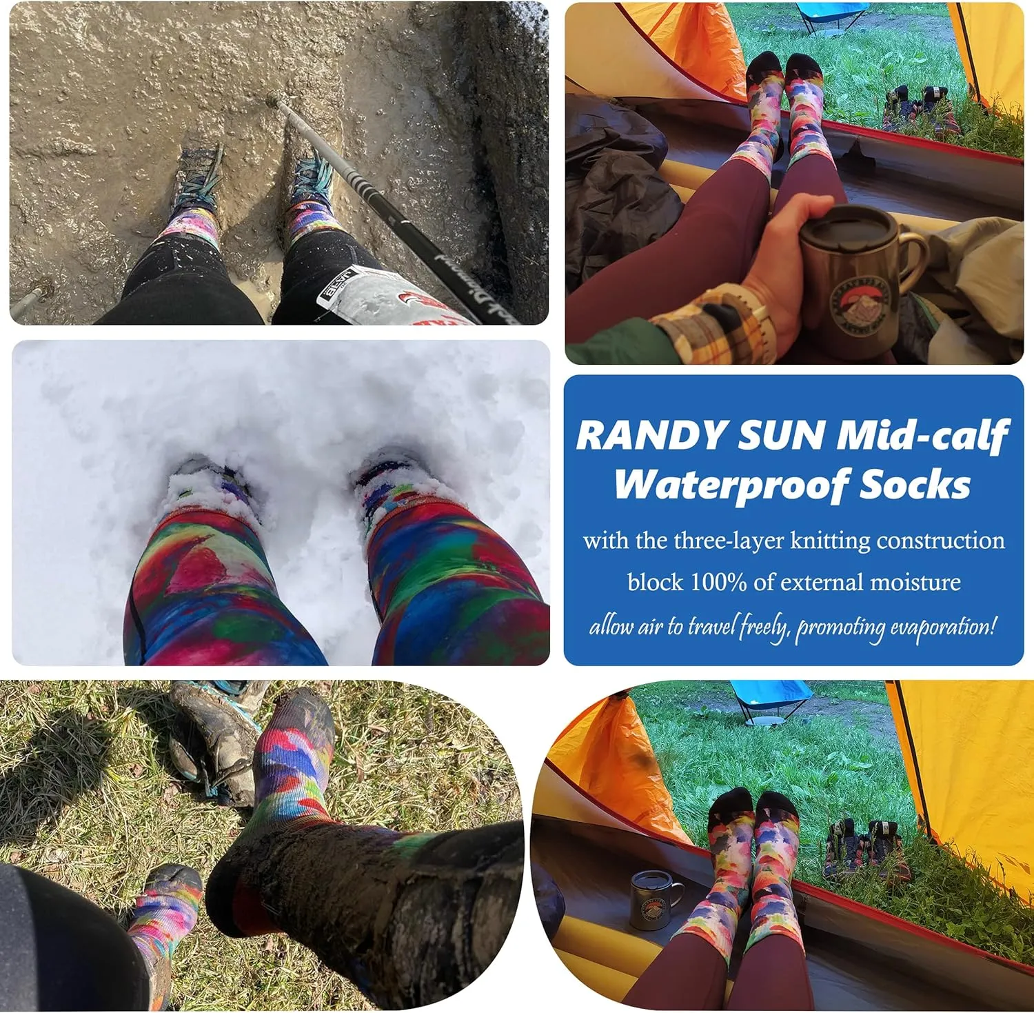 RANDY SUN Waterproof Breathable Socks, [SGS Certified] Unisex Novelty Skiing Trekking Hiking Wading Trail Socks