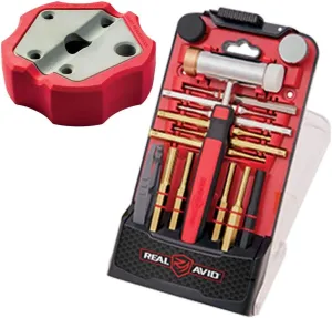 Real Avid Brass Punch Set & Hammer   Non-Slip Magnetic Bench Block | 7 Premium Brass Pin Punches & 3 Steel Punches, 4 Interchangeable Hammer Heads - Brass Steel Rubber & Nylon   Universal Bench Block