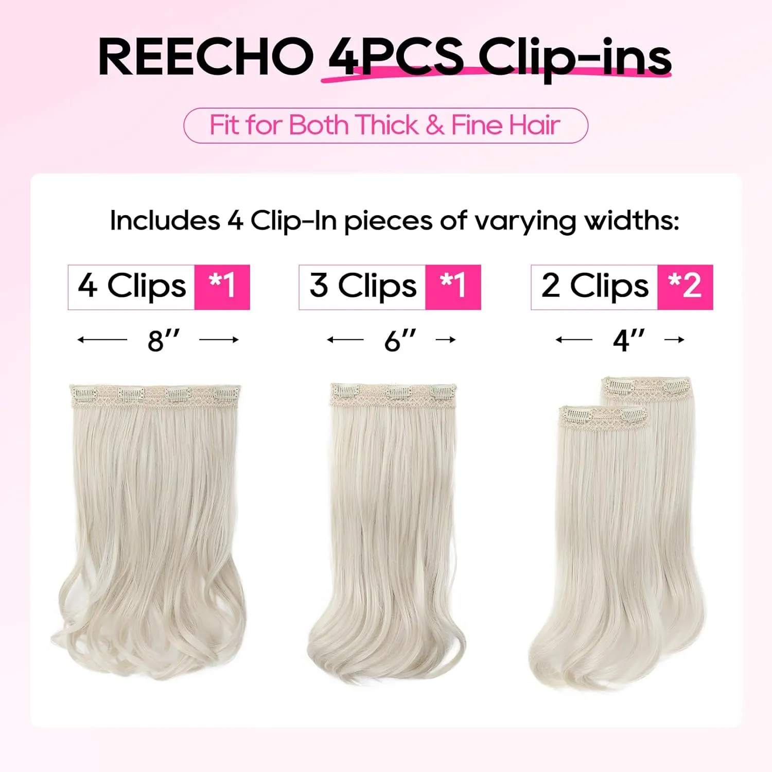 REECHO Clip-in Hair Extensions, 4PCS Lace Weft, 14" Short Wavy Hairpieces, Invisible Clip Ins, Natural Soft, Chocolate Brown with Highlights
