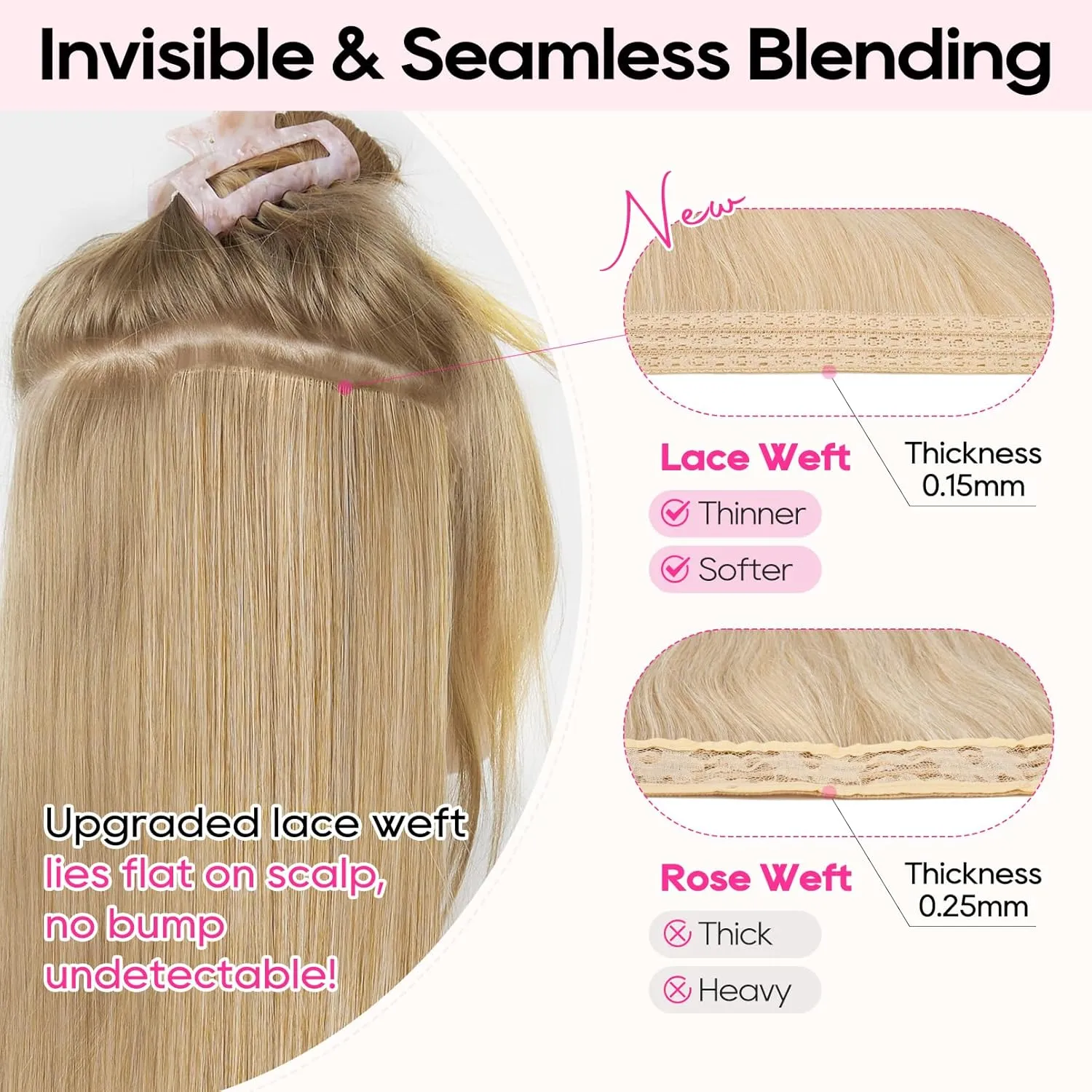 REECHO Clip-in Hair Extensions, 4PCS Lace Weft, 14" Short Wavy Hairpieces, Invisible Clip Ins, Natural Soft, Chocolate Brown with Highlights