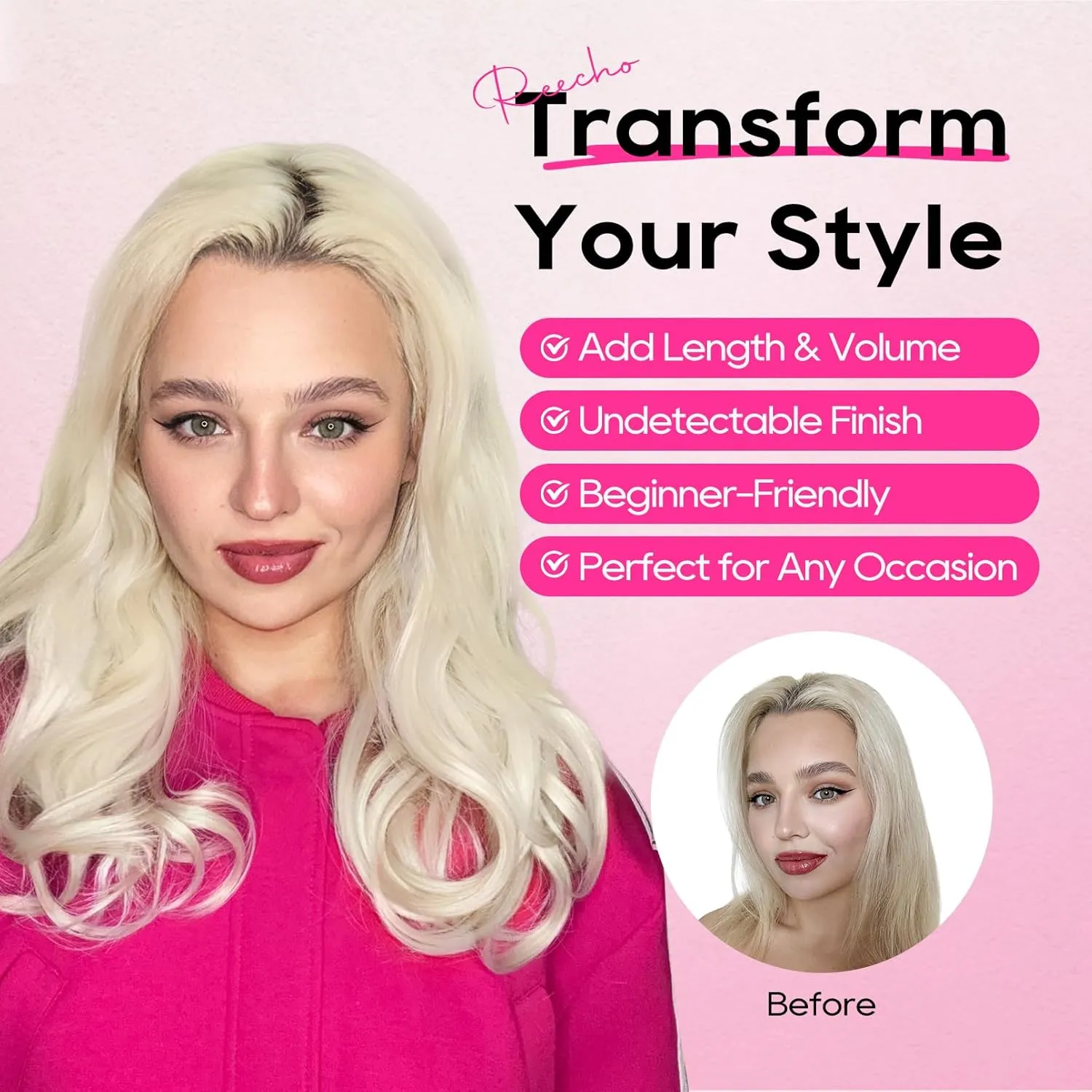 REECHO Clip-in Hair Extensions, 4PCS Lace Weft, 14" Short Wavy Hairpieces, Invisible Clip Ins, Natural Soft, Chocolate Brown with Highlights