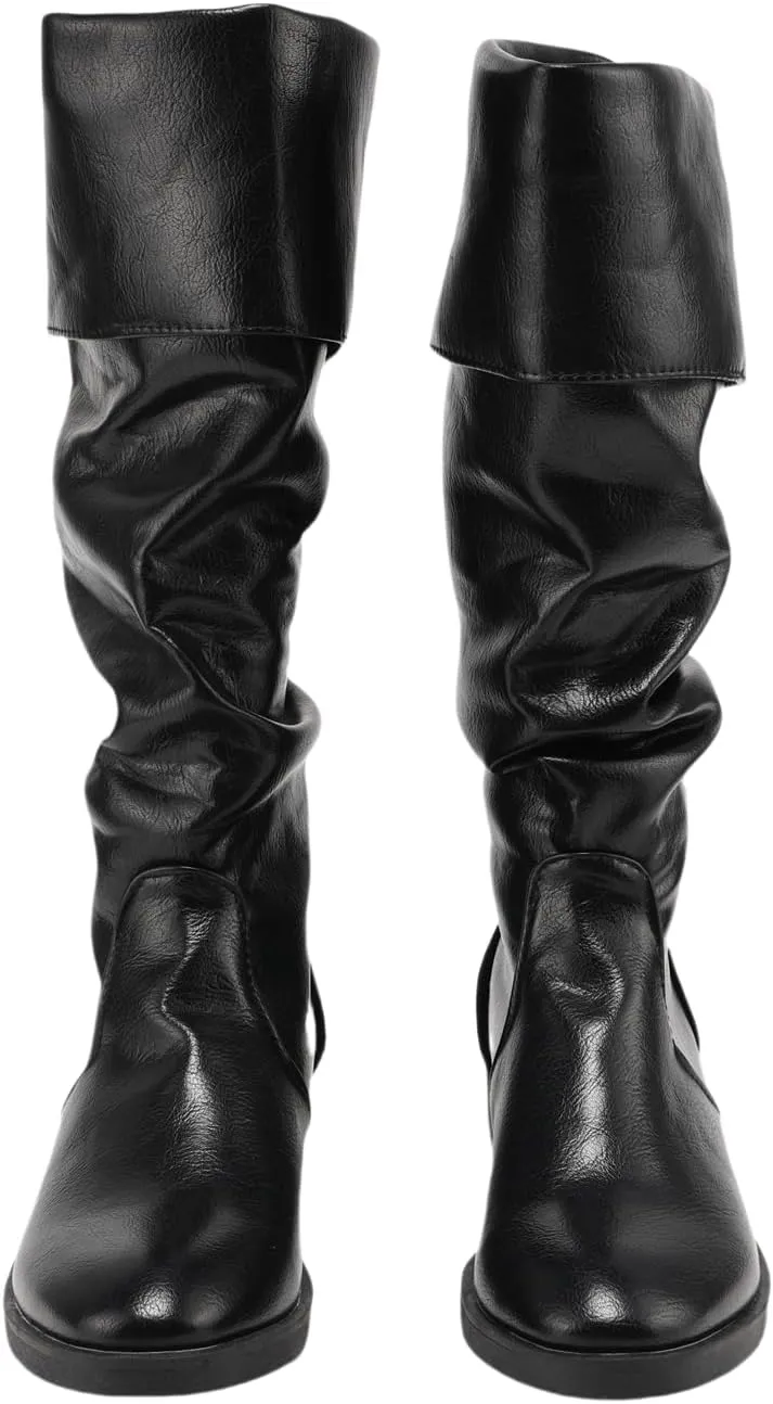 Renaissance Medieval Pirate Boots Mens Western Knight Boots Flat Jazz Pull On Mid Calf Gothic Cosplay Shoes