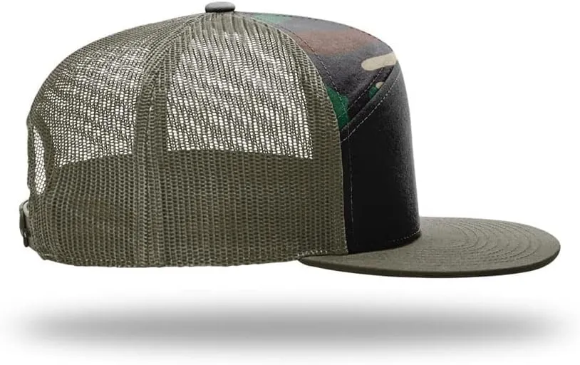 Richardson 168 Hi-Pro 7 Panel Flat Bill Adjustable Snapback Trucker Mesh Back Cap | OSFM | Bulk Pack Available