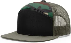 Richardson 168 Hi-Pro 7 Panel Flat Bill Adjustable Snapback Trucker Mesh Back Cap | OSFM | Bulk Pack Available