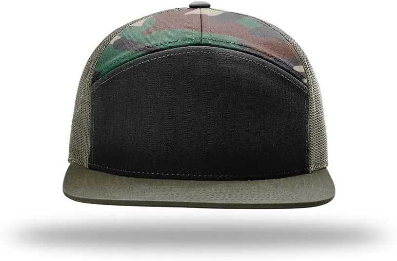 Richardson 168 Hi-Pro 7 Panel Flat Bill Adjustable Snapback Trucker Mesh Back Cap | OSFM | Bulk Pack Available