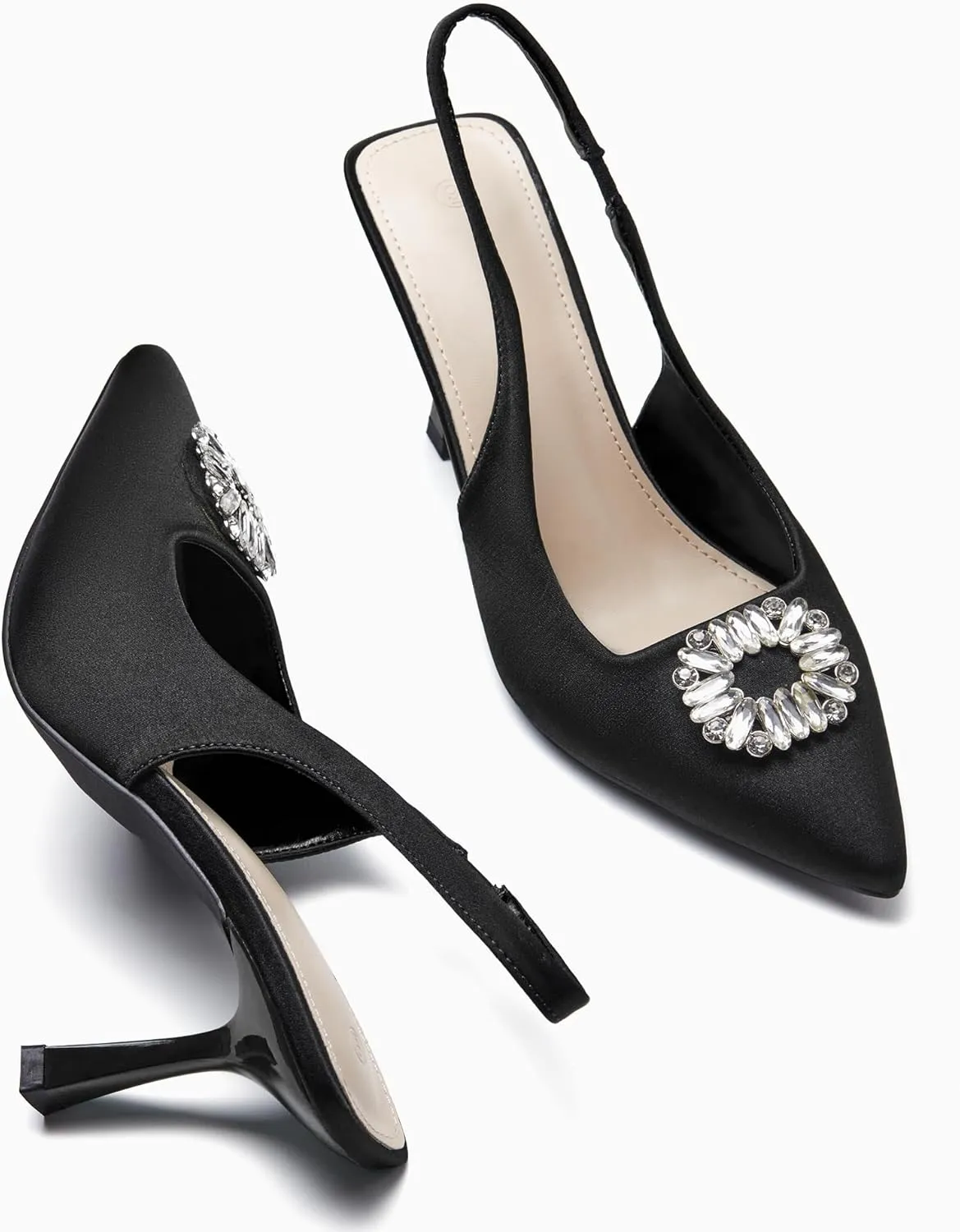 Rilista Women's Slingback Heels Rhinestone Closed Pointed Toe Wedding Party Dress Pumps Shoes