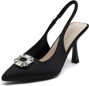 Rilista Women's Slingback Heels Rhinestone Closed Pointed Toe Wedding Party Dress Pumps Shoes