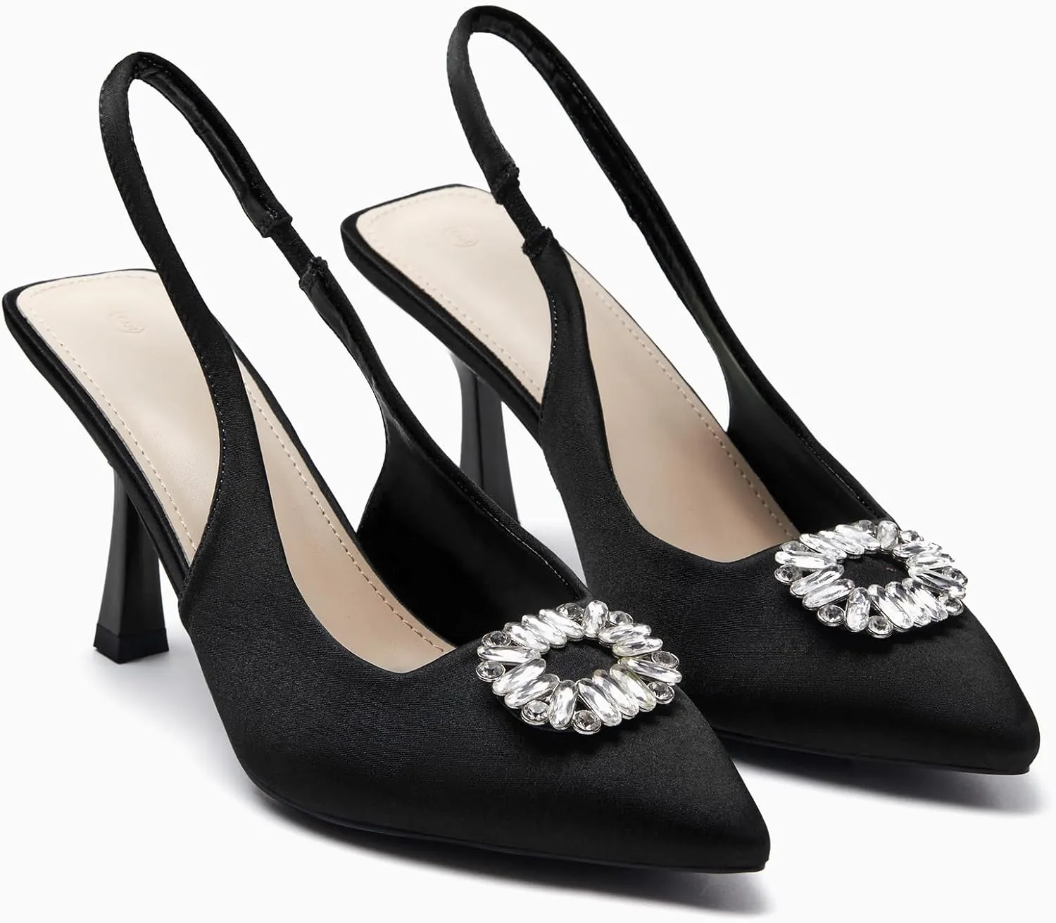 Rilista Women's Slingback Heels Rhinestone Closed Pointed Toe Wedding Party Dress Pumps Shoes