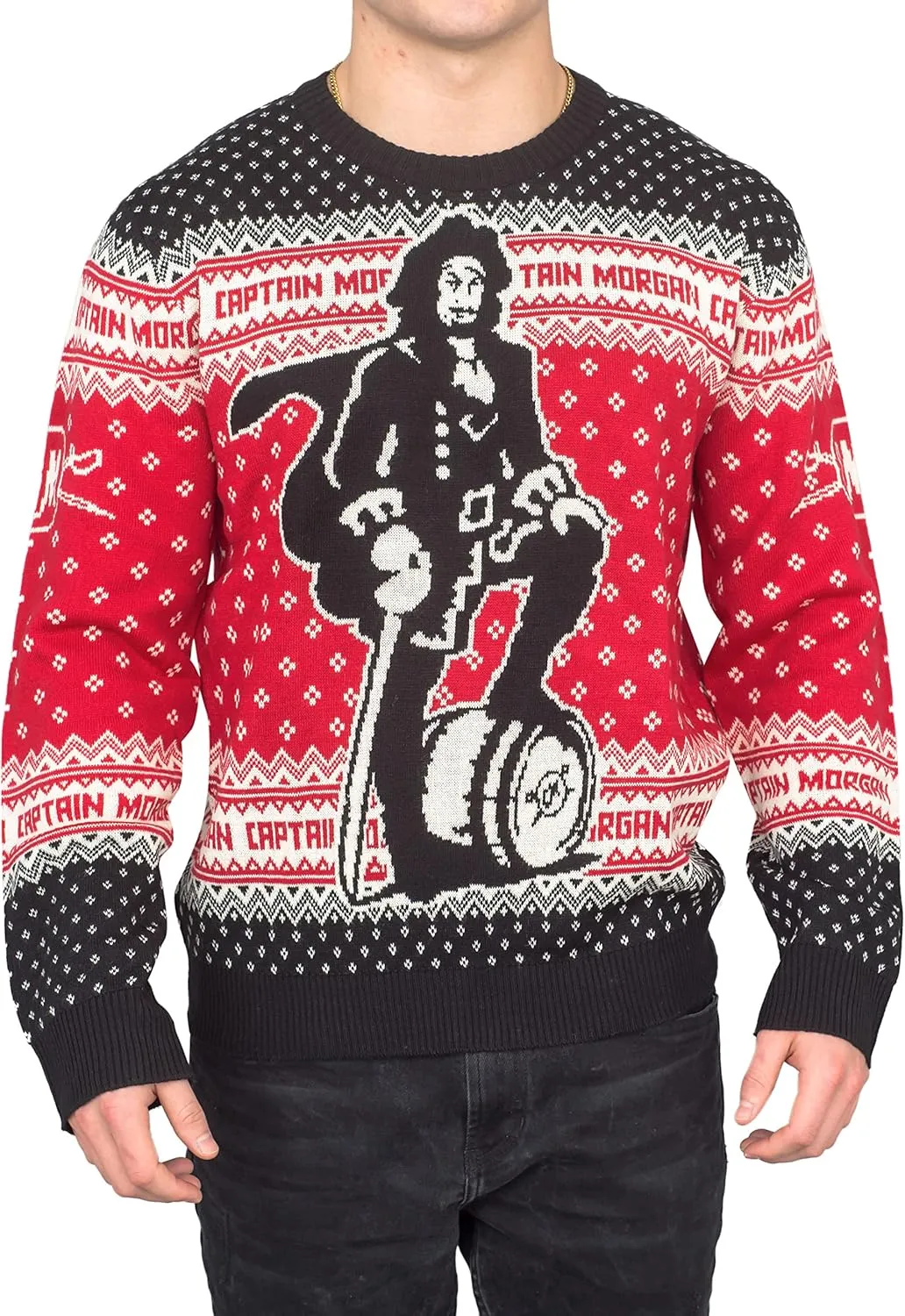 Ripple Junction Adult Unisex Captain Morgan Alcohol Standing Captain Ugly Christmas Sweater