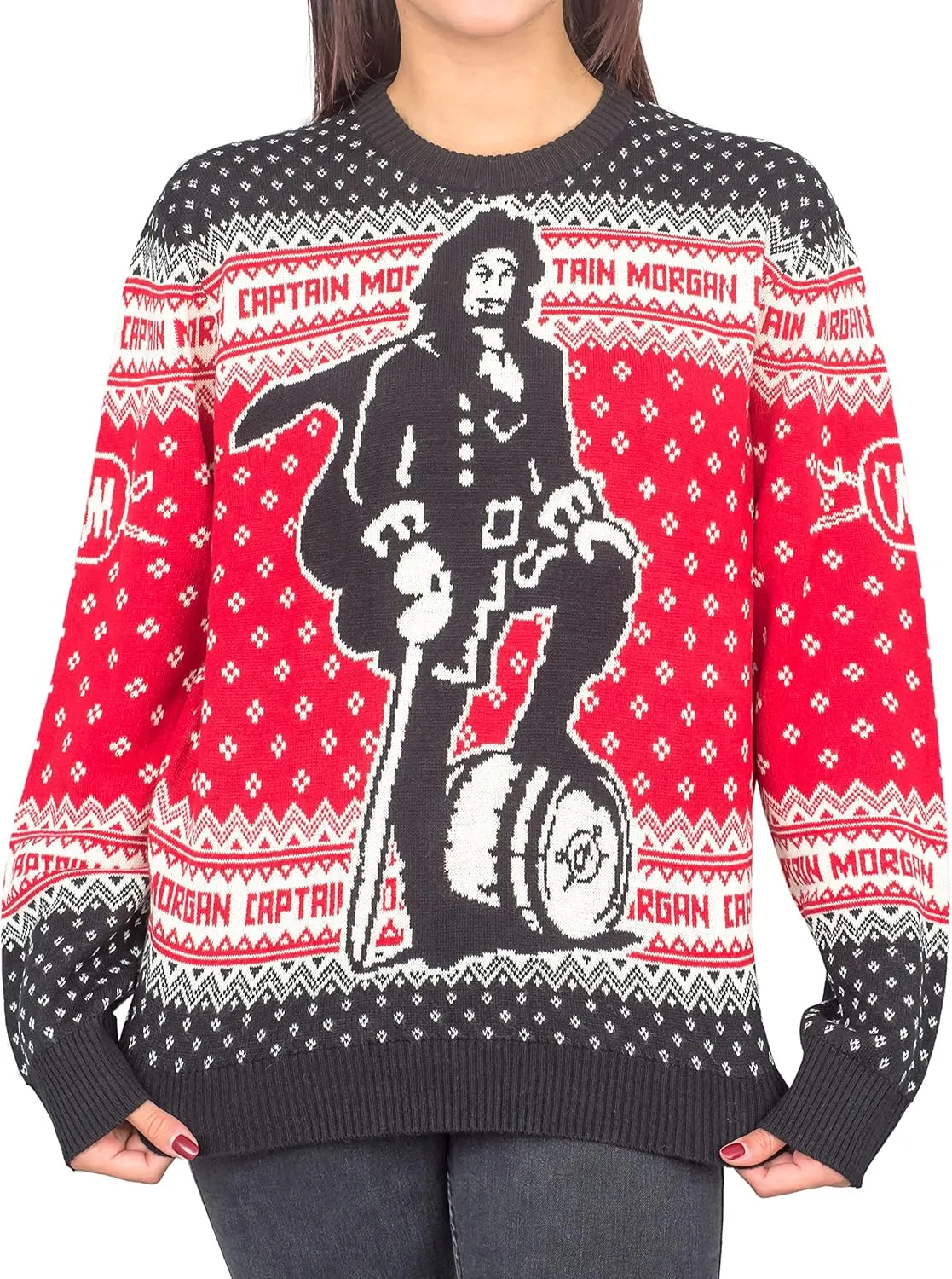 Ripple Junction Adult Unisex Captain Morgan Alcohol Standing Captain Ugly Christmas Sweater