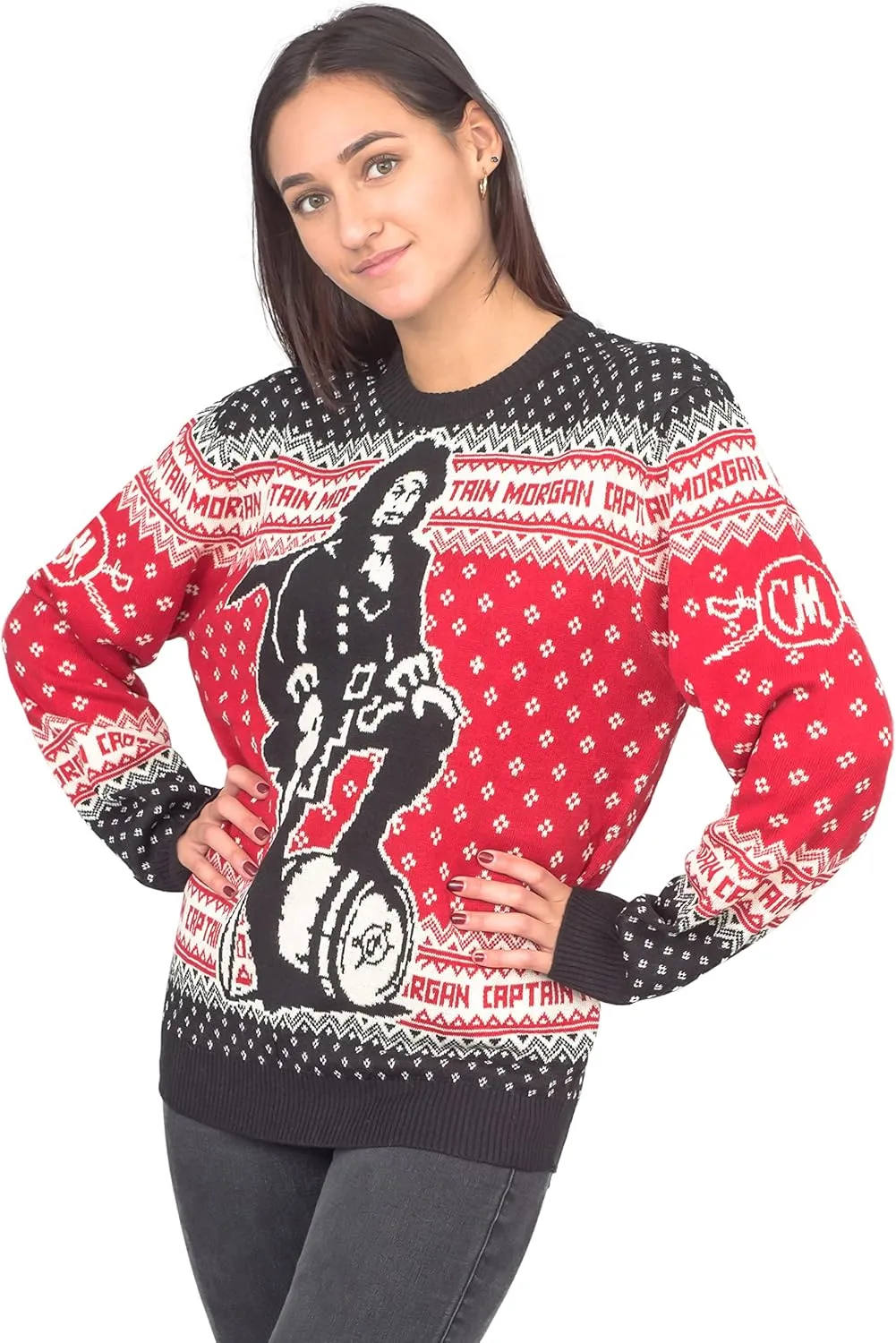 Ripple Junction Adult Unisex Captain Morgan Alcohol Standing Captain Ugly Christmas Sweater