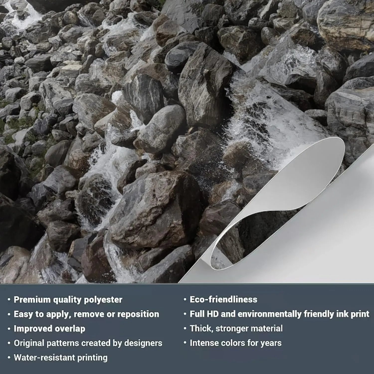 Rock Murals Green Alpine Mural Mountain Spring Waterfall Mural Murals Wallpaper Running Water Creek Wall Murals for Home Decoration Study Room - 98.5" W x 68.9" H