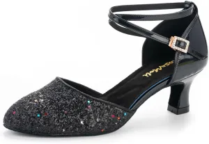 RoseMoli 1920s Shoes for Women Salsa Ballroom Dance Shoes for Woman Low Heels Dancing Pumps for Latin Tango Flapper Character Party Glitter Shoe
