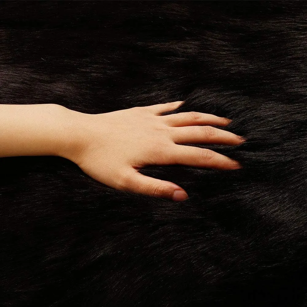 RosieLily Ultra Soft 1.3 x 2 Feet Faux Fur Area Rug, Fluffy Shaggy Sheepskin Fur, Black Fuzzy Machine Washable Shag, Nursery Decor Throw for Bedroom, Kids Room, Living Room