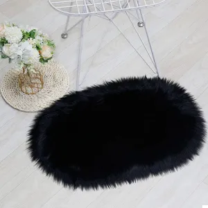 RosieLily Ultra Soft 1.3 x 2 Feet Faux Fur Area Rug, Fluffy Shaggy Sheepskin Fur, Black Fuzzy Machine Washable Shag, Nursery Decor Throw for Bedroom, Kids Room, Living Room