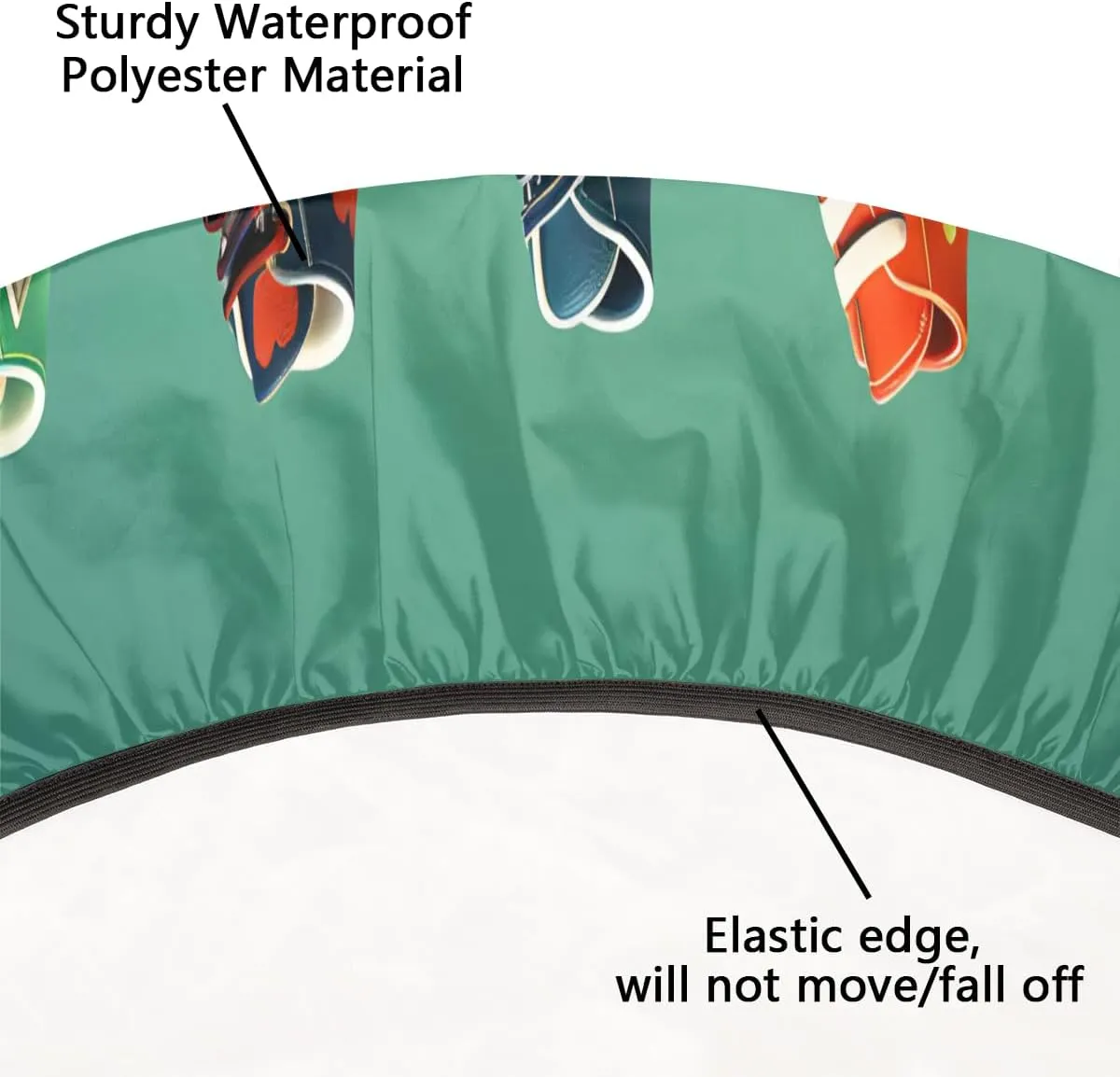 Round Tablecloth Shoe Pattern Elasticized Edges Water and Stain Resistant Suitable for Indoor and Outdoor Use Fits 45-56 Inch Diameter Round Tables Deep Green