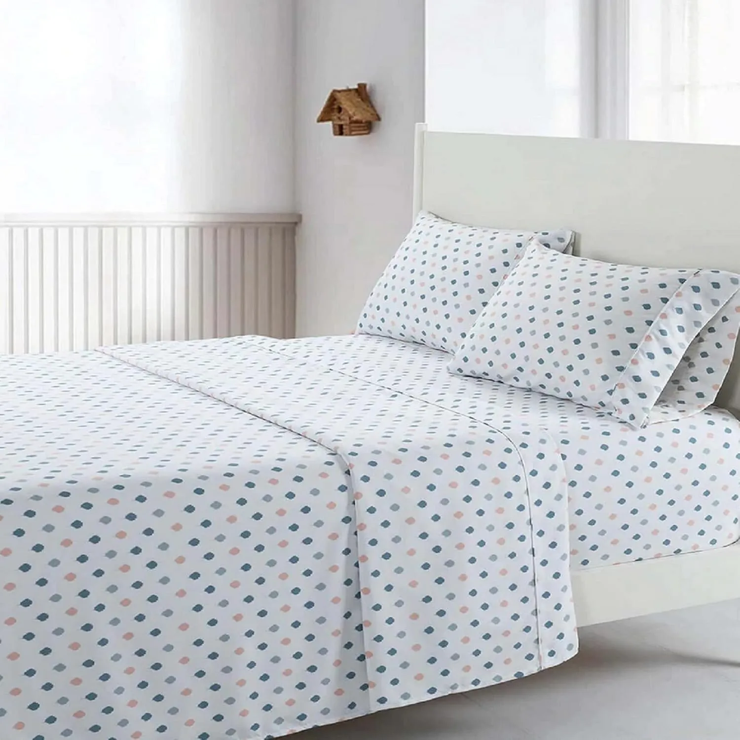 Royal Tradition 110gsm Microfiber Sheets for Adjustable Beds (Top Split King Size, Flurry Print) 4pc Soft and Wrinkle Resistant Sheets Set with 15" Deep Pockets