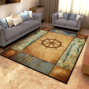 Rudder Area Rug,3x4ft,Rustic Farmhouse Style Nautical Scene Adventure Lighthouse Rugs,Coastal Sailboat Theme Decoration with Non-Slip Backing for Living Room Bedroom Kitchen