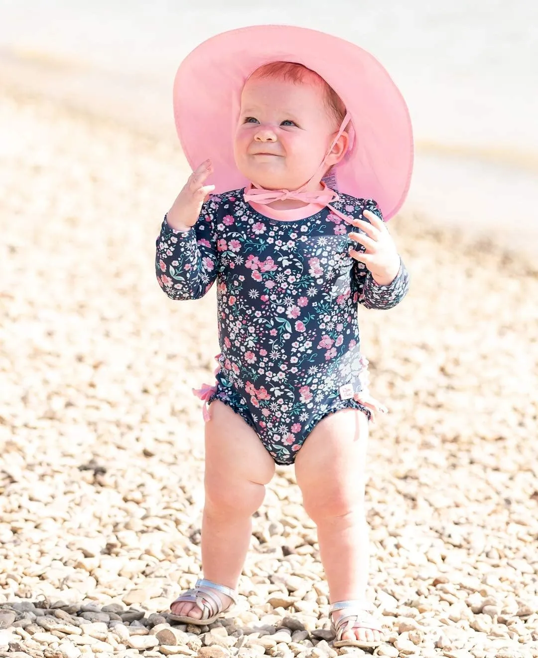 RuffleButts® Baby/Toddler Girls Baby/Toddler Sun Hat with UPF 50  Sun Protection and Floppy Wide Brim