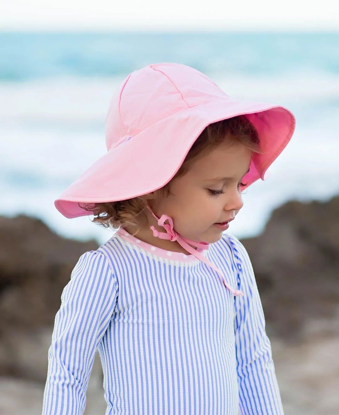 RuffleButts® Baby/Toddler Girls Baby/Toddler Sun Hat with UPF 50  Sun Protection and Floppy Wide Brim