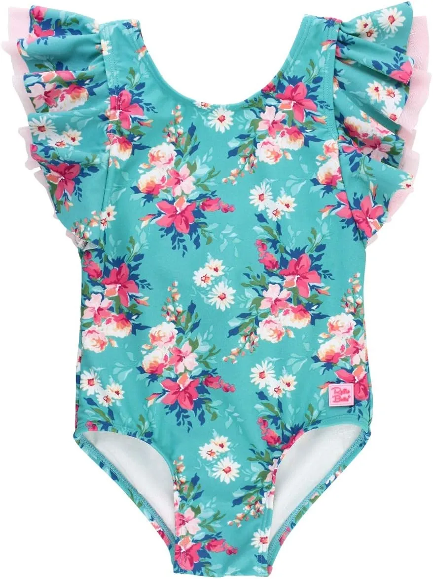 RuffleButts® Baby/Toddler Girls Fancy Me Floral Butterfly Sleeve One Piece - 18-24m