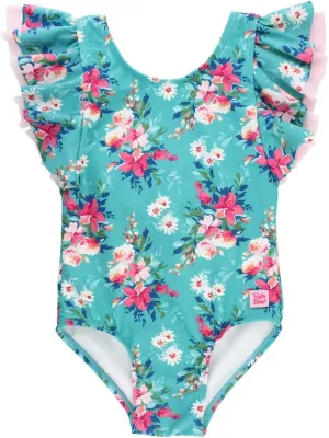 RuffleButts® Baby/Toddler Girls Fancy Me Floral Butterfly Sleeve One Piece - 18-24m