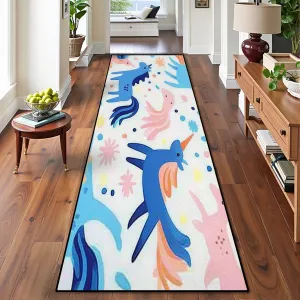 Runner Rug Washable 2x8 Seamless Cute Flat Magic Animals Stars Doodles Flat Texture for Non-Slip Hallway Area Rug Indoor Outdoor Home Decor for Entryway Bathroom Kitchen Carpet Yoga Floor Mat