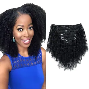 Sassina Afro Coily Clip in Human Hair Extensions Virgin Double Weft Remy Human Hair Extensions 7 Pieces with 17 Clips 120 Grams ins 20 Inch 4B 4C #1 Jet Black