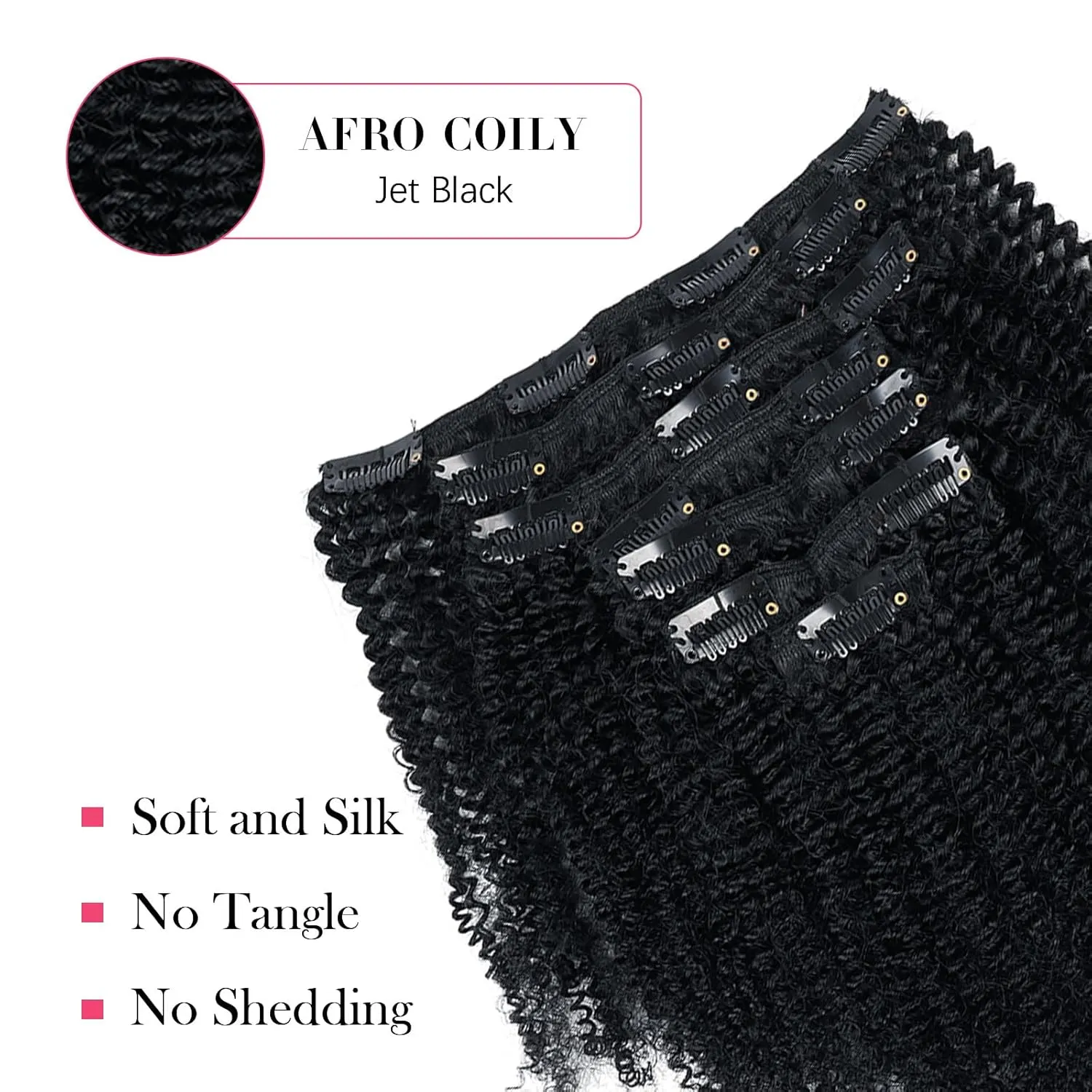 Sassina Afro Coily Clip in Human Hair Extensions Virgin Double Weft Remy Human Hair Extensions 7 Pieces with 17 Clips 120 Grams ins 20 Inch 4B 4C #1 Jet Black