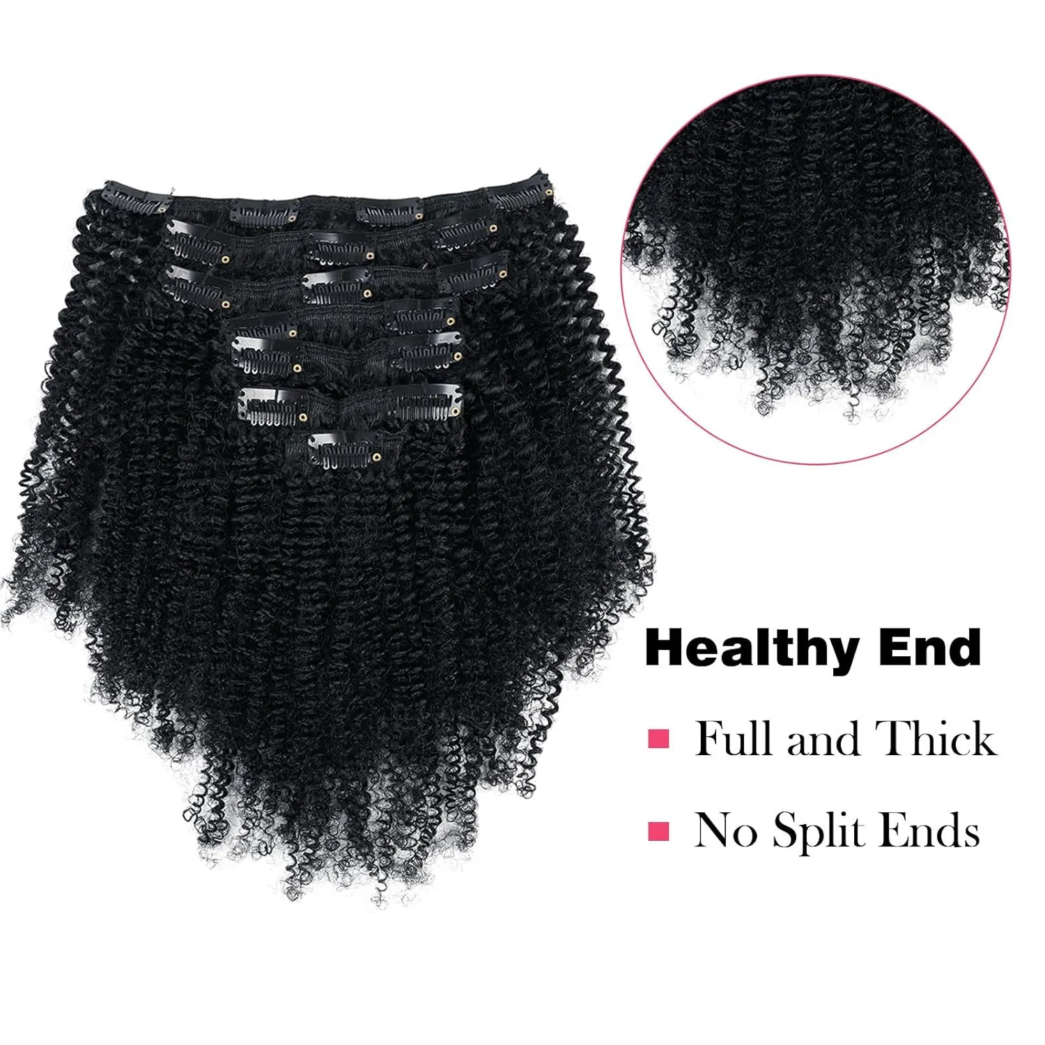 Sassina Afro Coily Clip in Human Hair Extensions Virgin Double Weft Remy Human Hair Extensions 7 Pieces with 17 Clips 120 Grams ins 20 Inch 4B 4C #1 Jet Black