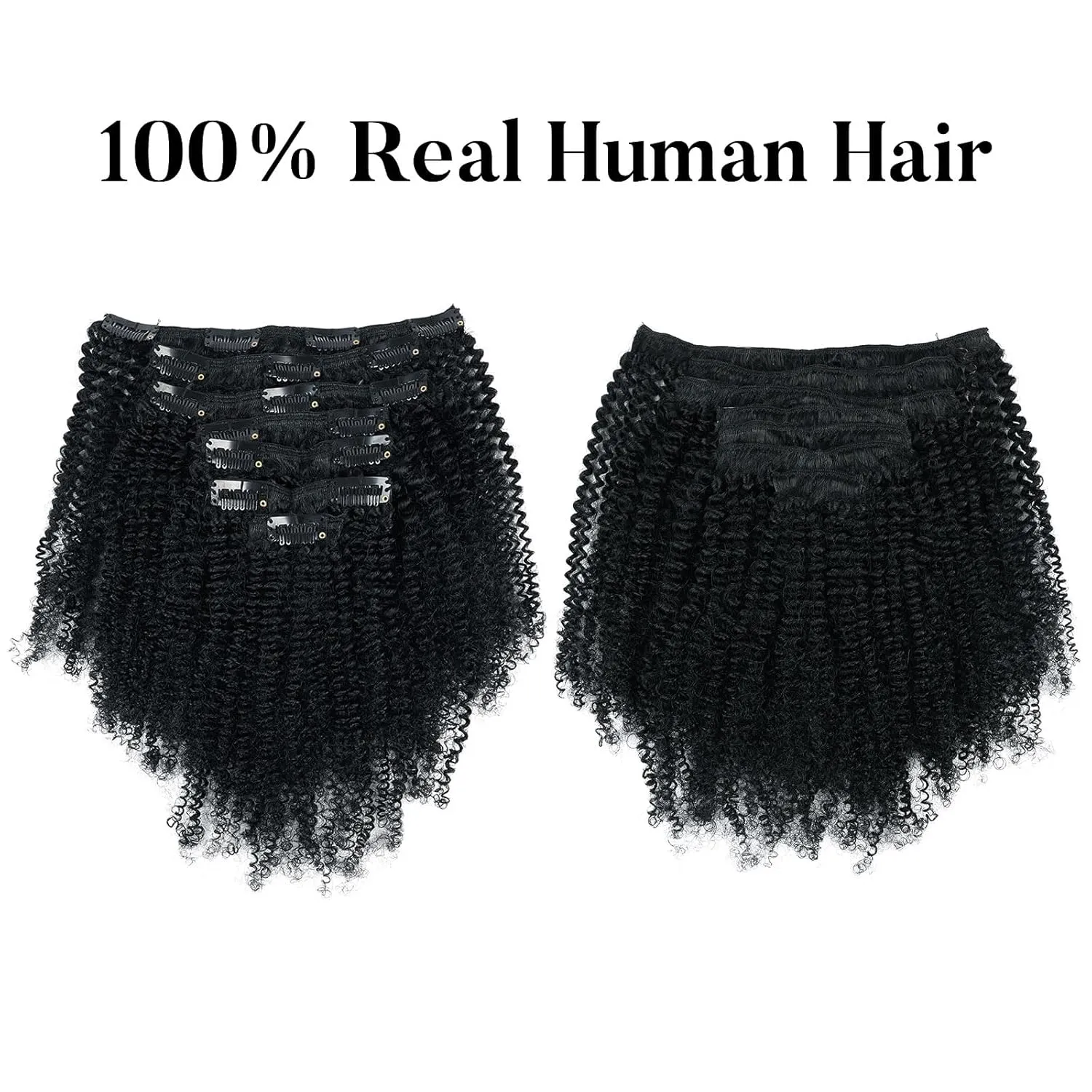 Sassina Afro Coily Clip in Human Hair Extensions Virgin Double Weft Remy Human Hair Extensions 7 Pieces with 17 Clips 120 Grams ins 20 Inch 4B 4C #1 Jet Black