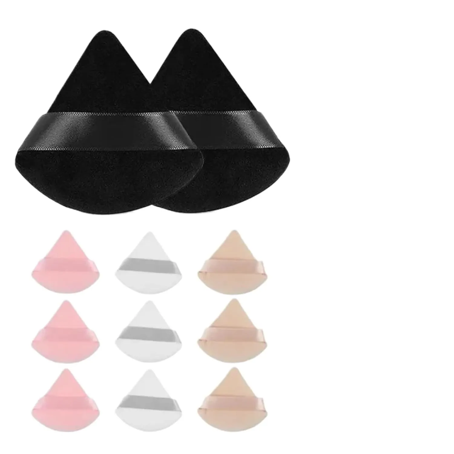 SBTRKT 10Pcs Triangle Powder Puff Mini Face Makeup Sponge Cosmetics Soft Cotton Face Powder Puff Washable Velvet Makeup Puff Tools (Color : Black)